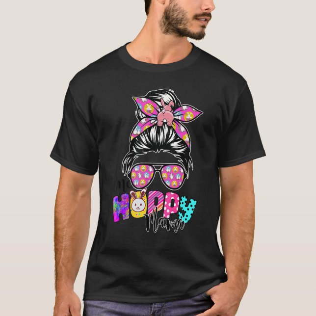 One Hoppy Mama Messy Bun Leopard Happy Oaster Nied T-Shirt (Vorderseite)