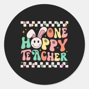 One Hoppy Teacher Bunny Easter Day Groovy Retro Bo Runder Aufkleber
