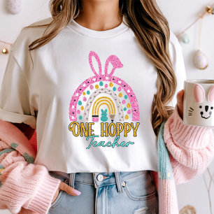 One Hoppy Teacher Easter Rainbow Glitzer T-Shirt