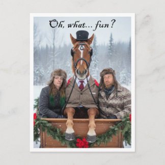 One Horse Open Sleigh Pun Holiday Postcard Feiertagspostkarte