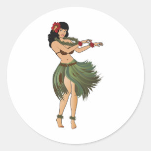One Hula Girl Dancing Runder Aufkleber