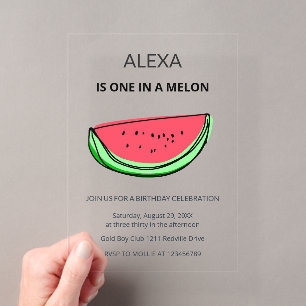 One in a Melon 1. Geburtstag Wassermelone Geburtst Acryleinladungen