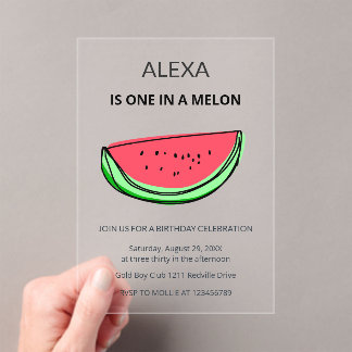 One in a Melon 1. Geburtstag Wassermelone Geburtst Acryleinladungen