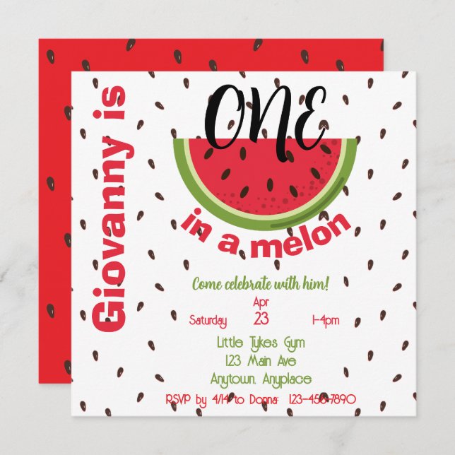 One in a Melon 1st Birthday Party Square (Vorne/Hinten)