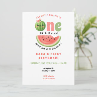 One in a Melon 1st Birthday Summer Girl Invitation Einladung