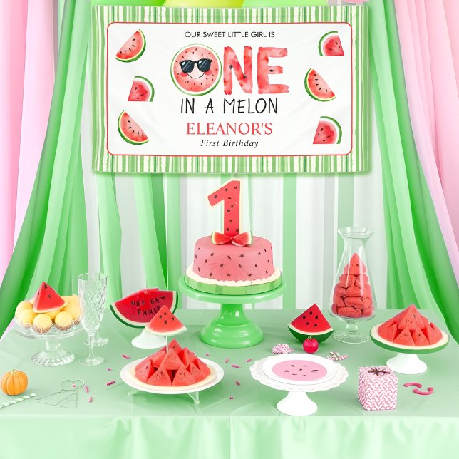 One in a melon 1st birthday watermelon party banner (Von Creator hochgeladen)