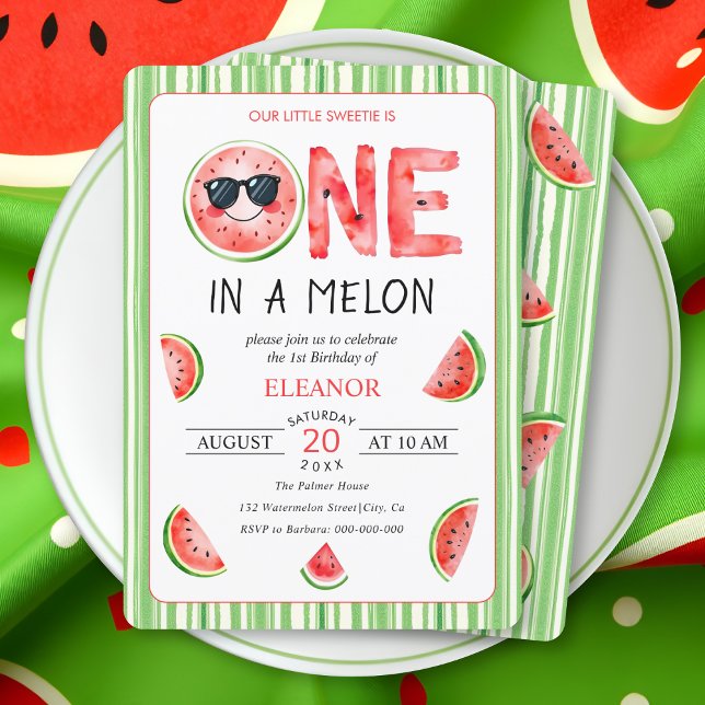 One in a melon 1st birthday watermelon party einladung (Von Creator hochgeladen)
