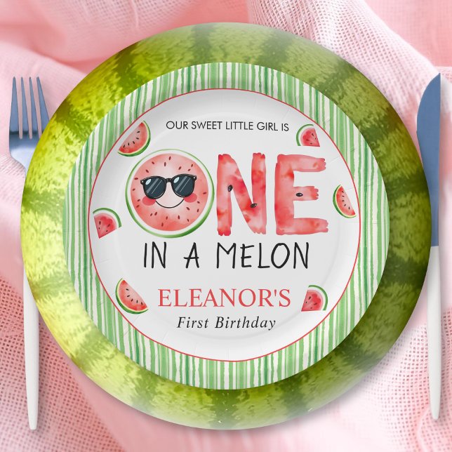 One in a melon 1st birthday watermelon party pappteller (Von Creator hochgeladen)