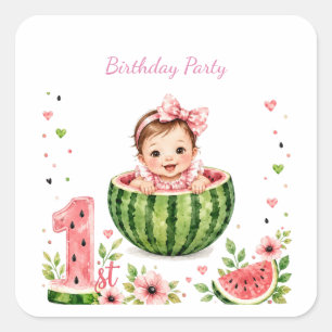 One in a Melon Girl 1. Geburtstagsfeier Quadratischer Aufkleber
