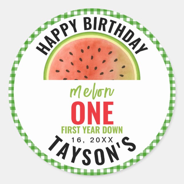 One in a Melon glitter watermelon 1st birthday Runder Aufkleber (Vorderseite)