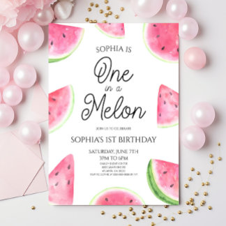 One In A Melon Pink Watermelon 1st Birthday Party Einladung