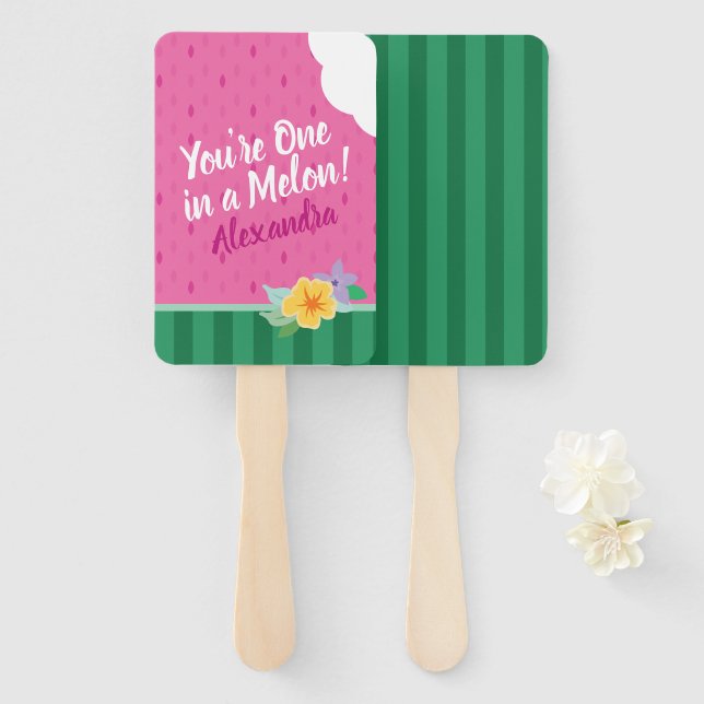 "One in a Melon" Rosa & Green Watermelon Tropisch Fächer (Vorne und Hinten)