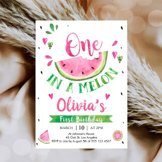 One In A Melon Watermelon 1st Birthday Invitation Einladung