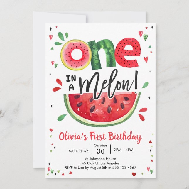 One In A Melon Watermelon 1st Birthday Invitation Einladung (Vorderseite)