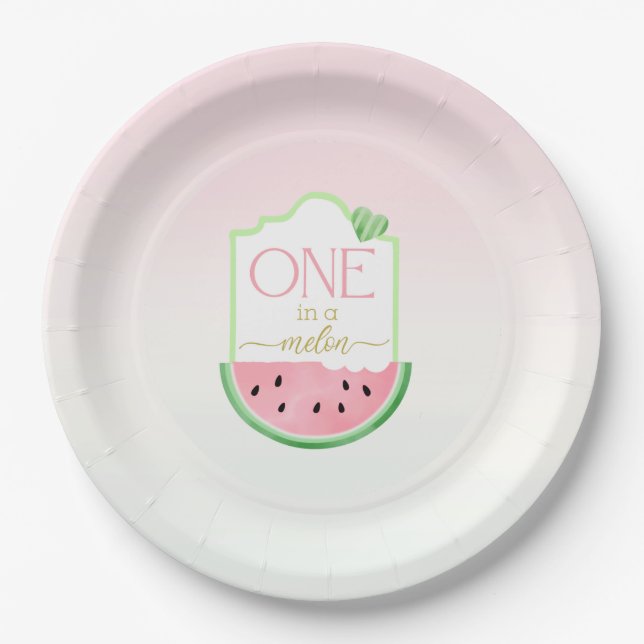 One in a Melon Watermelon Birthday Paper Plate  Pappteller (Vorderseite)