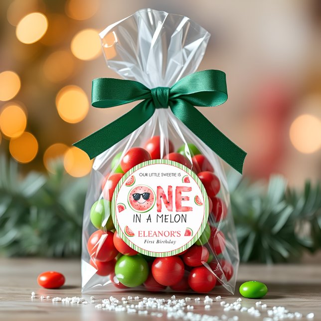 One in a melon watermelon summer 1st Birthday Runder Aufkleber (Von Creator hochgeladen)