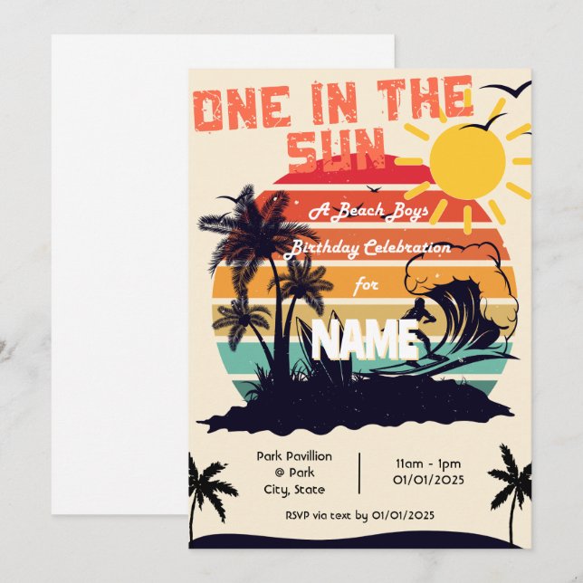 One in the Sun, a Beach Boys Birthday Invitation Einladung (Vorne/Hinten)