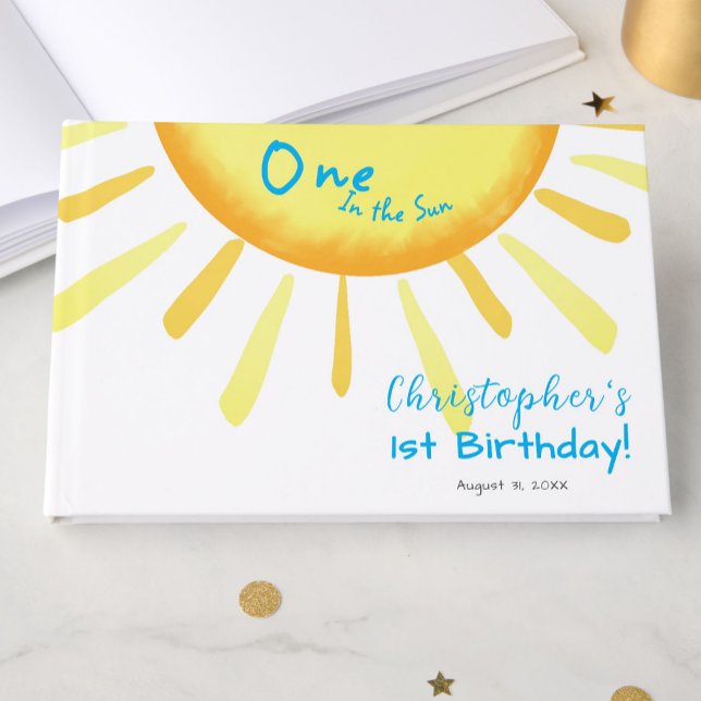 One In The Sun Blue First Birthday Custom Gästebuch (Von Creator hochgeladen)