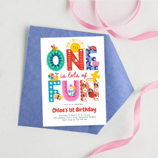 One is Fun Invitation, Girls First Birthday  Einladung