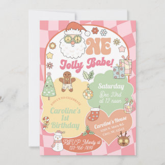 One Jolly Babe girl Christmas 1st birthday invite. Einladung
