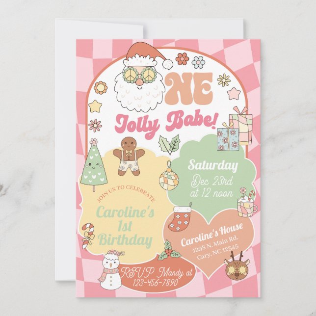 One Jolly Babe girl Christmas 1st birthday invite. Einladung (Vorderseite)