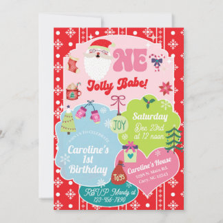 One Jolly Babe girl Christmas 1st birthday invite. Einladung
