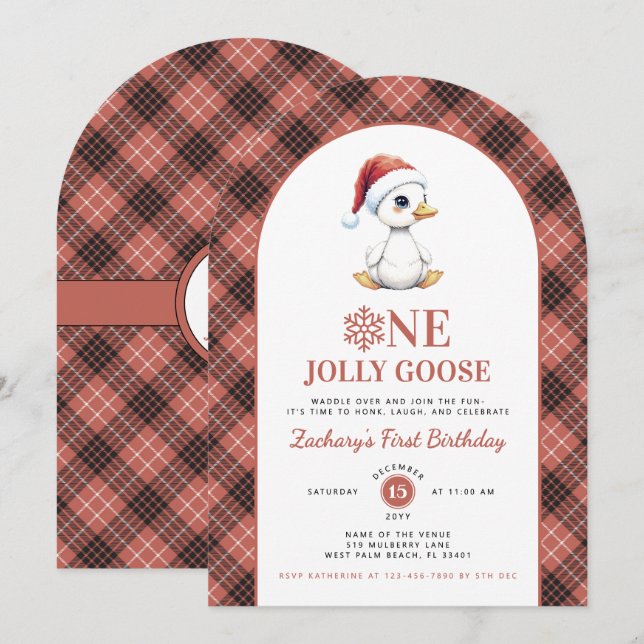 One Jolly Goose Modern Christmas First Birthday Einladung (Vorne/Hinten)