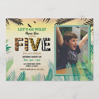 One Jungle 5. Geburtstagsparty 5 Safari ZOO Foto Einladung