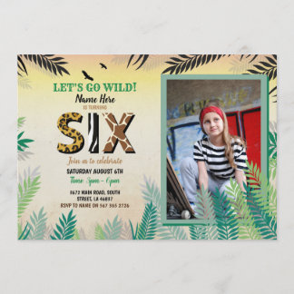 One Jungle 6. Geburtstagsparty 6 Safari ZOO Foto Einladung