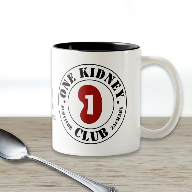 One Kidney Club Donor Recipient Names Date Zweifarbige Tasse (Von Creator hochgeladen)