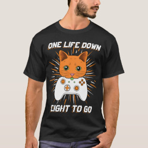 One Life Down Orange Cartoon Cat Controller Gamer T-Shirt