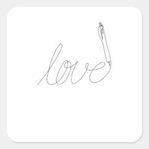 One Line Art Love gezeichnet mit Stift Quadratischer Aufkleber