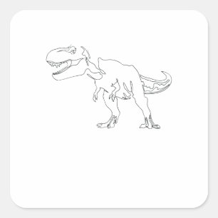 One Line Drawing Dino T Rex Single Art Quadratischer Aufkleber