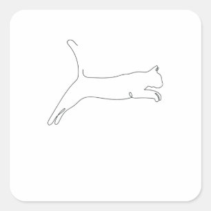 One Line Drawing Katze springt Single Art Quadratischer Aufkleber