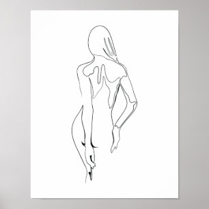 One Line Drawing nackte Frau Rücken Single Art Poster