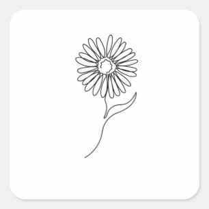One Line Drawing Sonnenblume Single Art Quadratischer Aufkleber