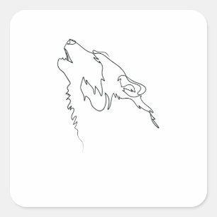 One Line Drawing Wolf Single Art Quadratischer Aufkleber