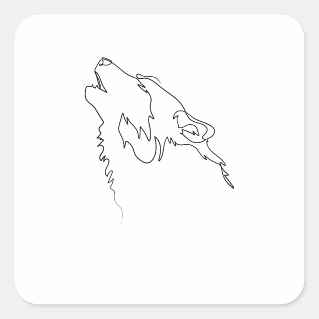One Line Drawing Wolf Single Art Quadratischer Aufkleber (Vorderseite)