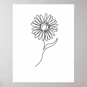 One Line Zeichn Sonnenblume Single Art Poster