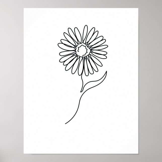 One Line Zeichn Sonnenblume Single Art Poster (Vorne)
