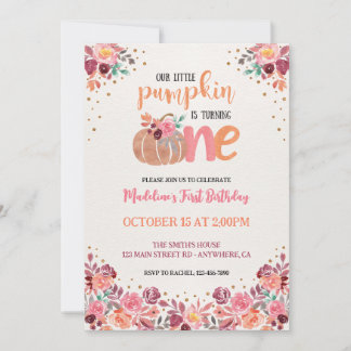 One Little Pumpkin Boho Floral 1. Geburtstag Einla Einladung
