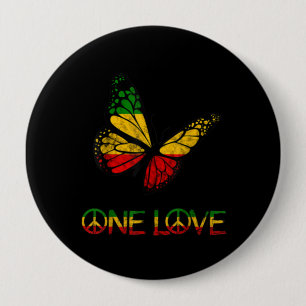 One Love Butterfly Rasta Reggae Peace Button