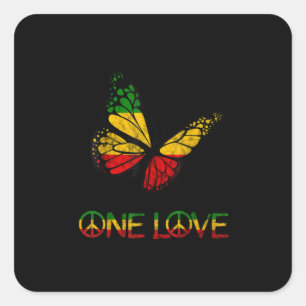 One Love Butterfly Rasta Reggae Peace Quadratischer Aufkleber