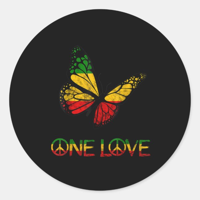 One Love Butterfly Rasta Reggae Peace Runder Aufkleber (Vorderseite)