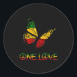 One Love Butterfly Rasta Reggae Peace Runder Aufkleber<br><div class="desc">One Love Butterfly Rasta Reggae Peace</div>