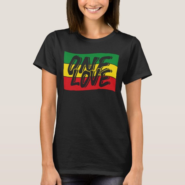 One Love Drapeau Reggae Rasta T-Shirt (Vorderseite)