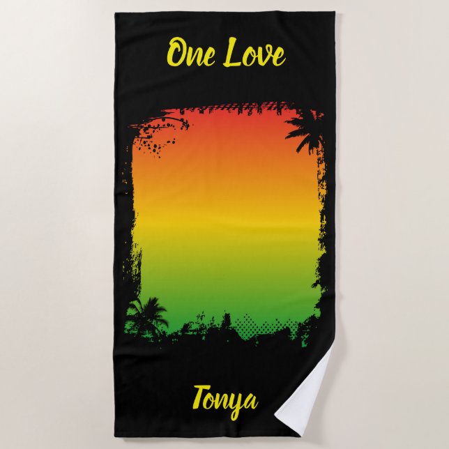 One Love Jamaica Tropical Sunset Strandtuch (Vorderseite)