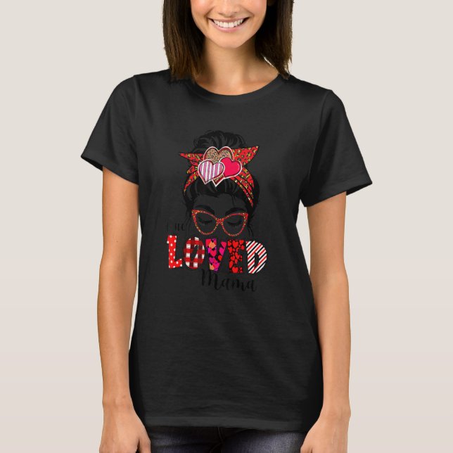 One Love Mama Messy Bun Buffalo Kariert Valentines T-Shirt (Vorderseite)