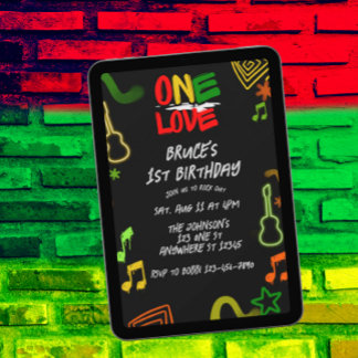 One Love Music Black Red Gold Green 1st Birthday Einladung