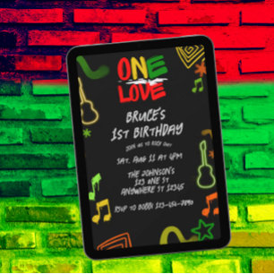 One Love Music Schwarz Rot Gold Grün 1. Geburtstag Einladung